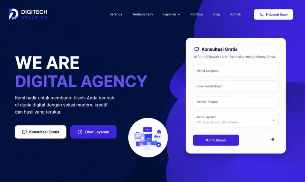 Jasa pembuatan website profesional dengan tampilan responsif di laptop dan smartphone untuk bisnis.