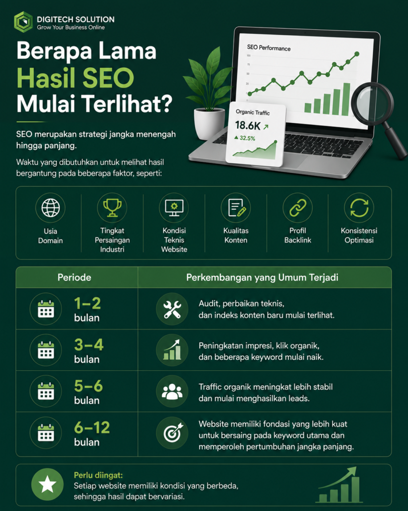 Tampilan jasa optimasi SEO profesional Digitech Solution pada laptop dan smartphone untuk meningkatkan peringkat website di Google.