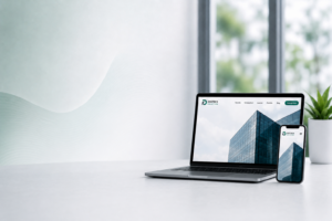 Tampilan jasa optimasi SEO profesional Digitech Solution pada laptop dan smartphone untuk meningkatkan peringkat website di Google.